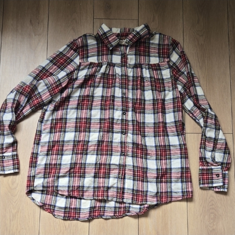 Free People Plaid Flannel Buttondown Shirt Women's Size L